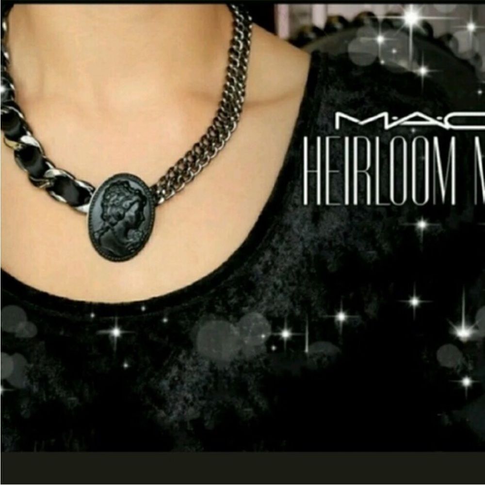 MAC cosmetics 2014 Heirloom Cameo Chain and Satin Ribbon Necklace With pouch